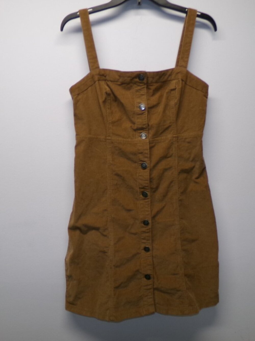 Hollister Corduroy Mini Dress Tan Brown Pinafore Button Front Retro Boho sz M